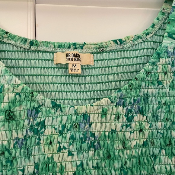 BB Dakota Color Me Lucky Dress Smocked Floral Long Sleeve Mini Dress Green - Picture 5 of 6